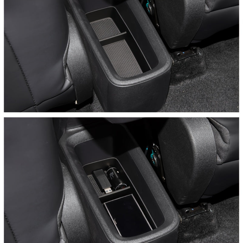 Car Interior Carbon Fiber Texture 2-in-1 Center Console Armrest Storage Box Black