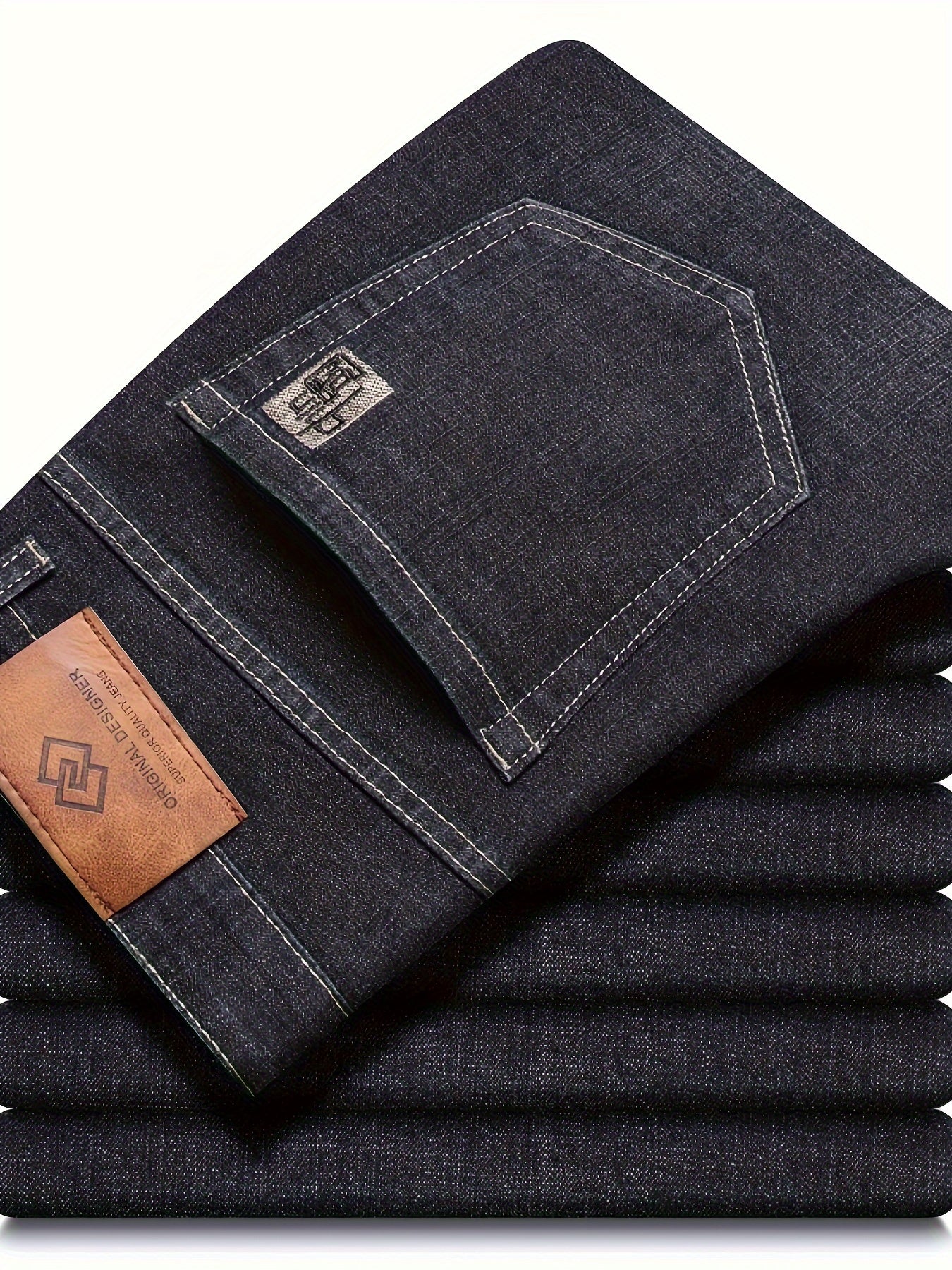 Men's Cotton Blend Straight Leg Jeans Regular Fit Solid Color All-Season