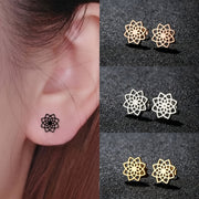 Women Stainless Steel Mandala Stud Earrings Geometric Flower Daily Yoga