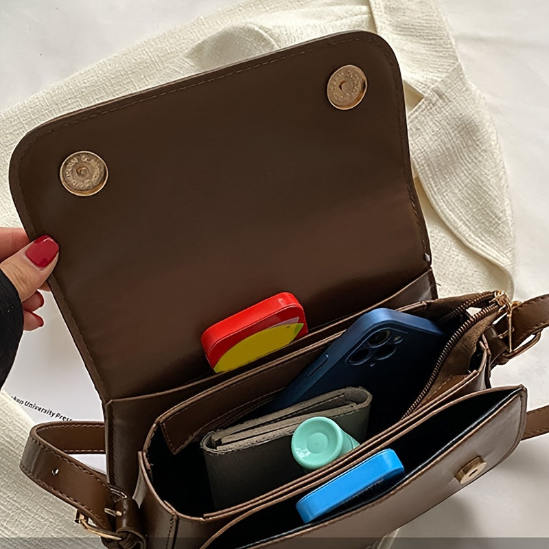 Minimalist Small Shoulder Bag with Flap Closure in PU Leather for Women
