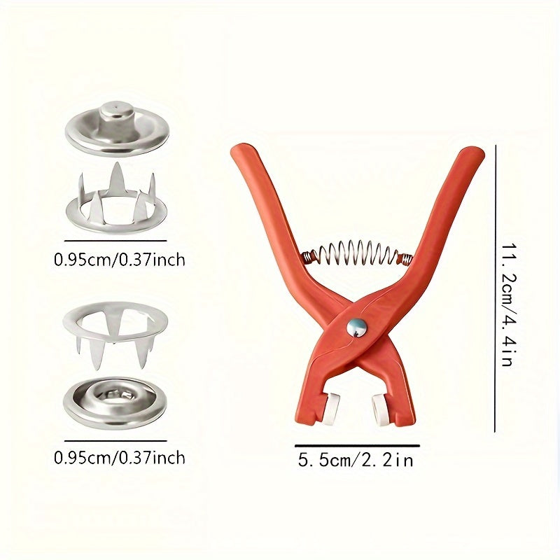 50 Sets of Metal Snap Fasteners Kit with Pliers for Sewing Crafts and Clothing Accessories in Orange and Silver Grey