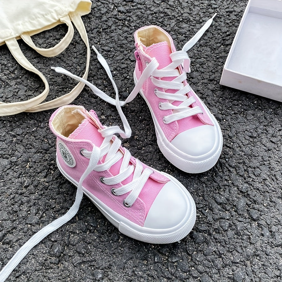 Kids Canvas Sneakers Mid Top Breathable Solid Color Casual Shoes for Spring and Fall
