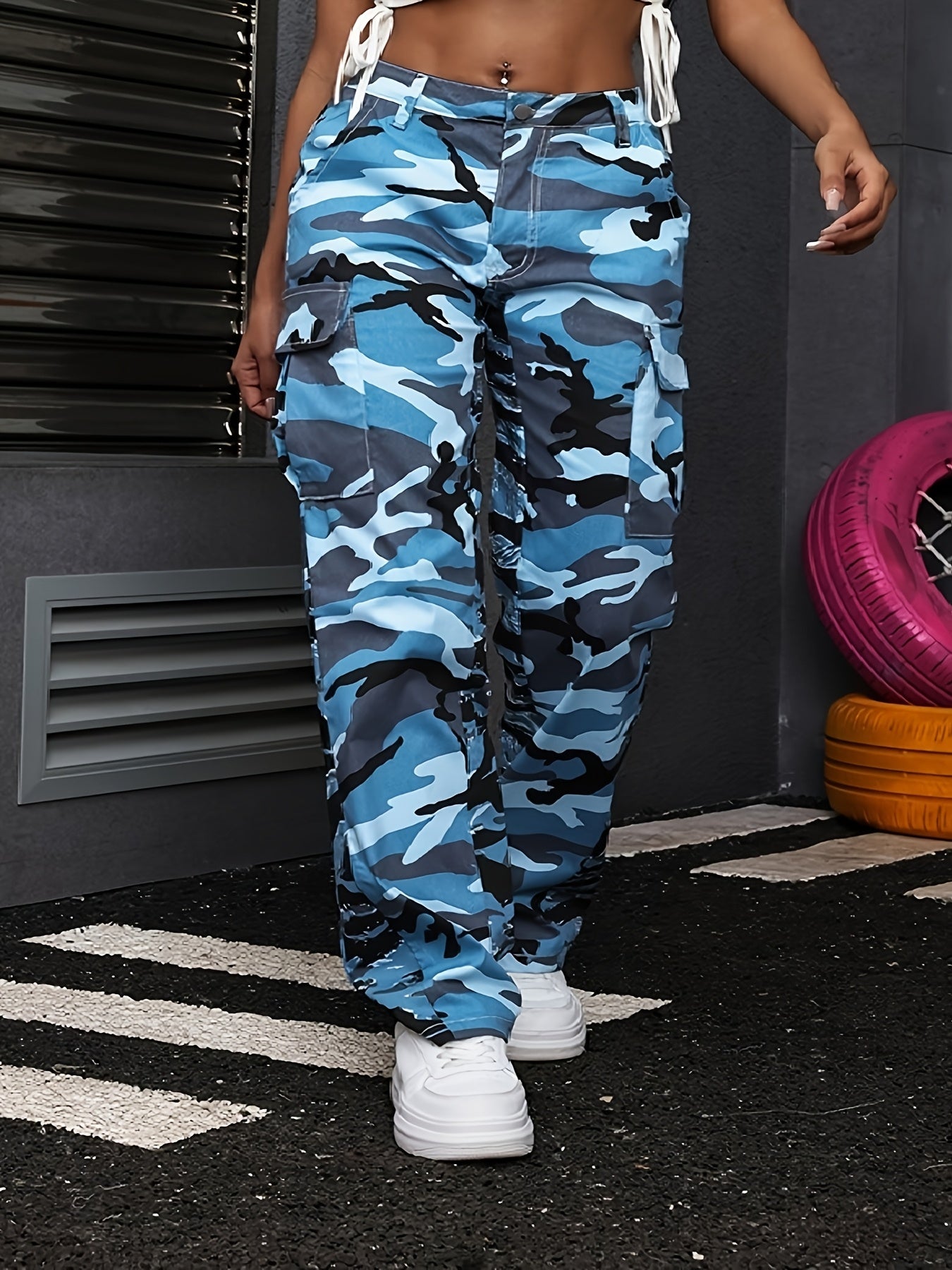 Women's Plus Size Camo Cargo Pants Street Style All-Season Long Fit