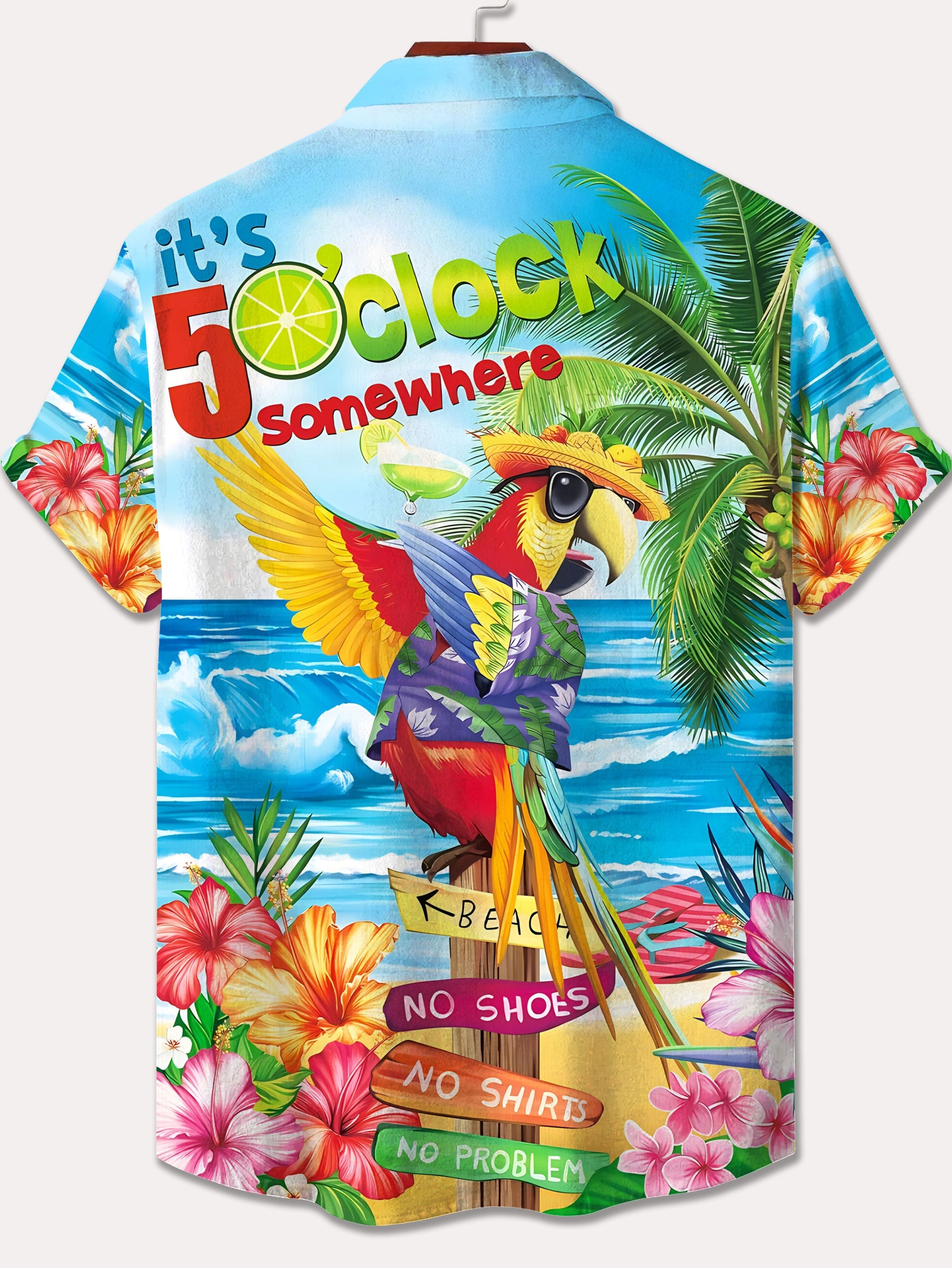 Plus Size Hawaiian Shirt for Men with Parrot Graphic Short Sleeve Summer Casual