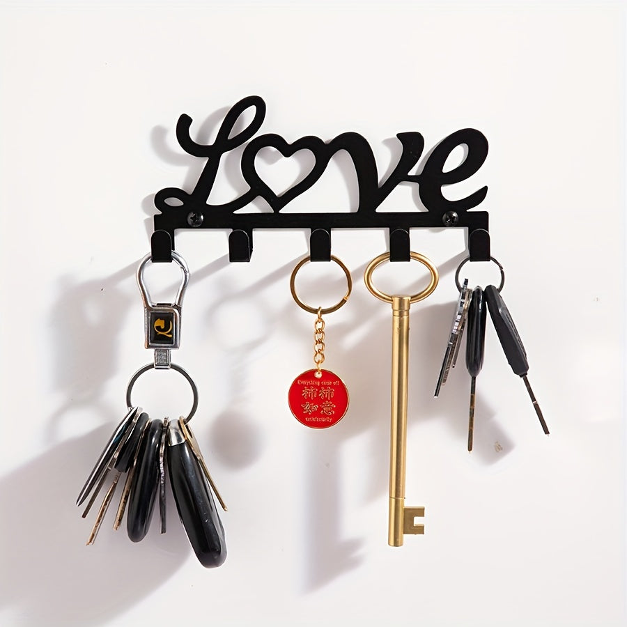 Black Metal Key Holder for Entryway Hallway Decor Easy Installation Love Theme