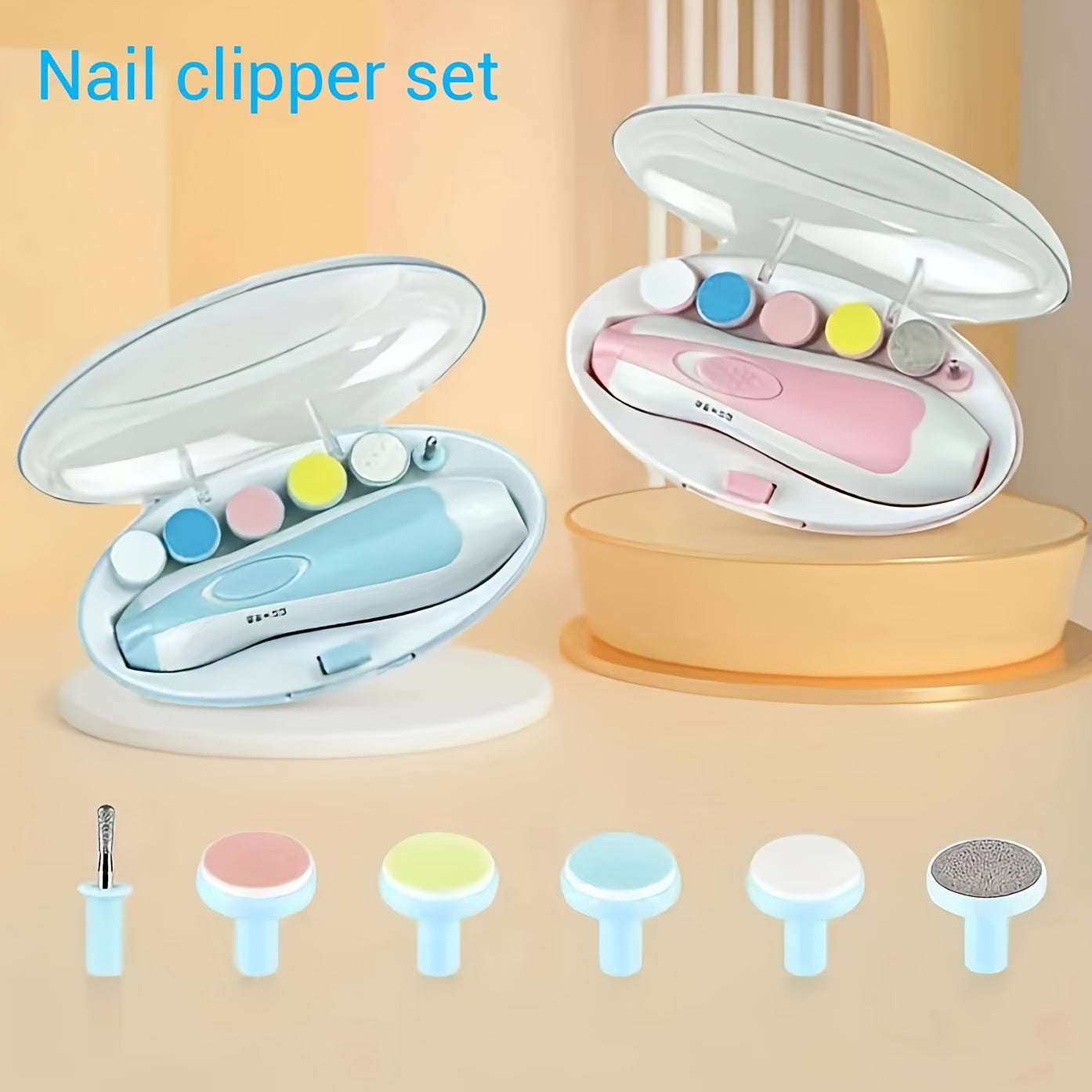 Electric Baby Nail Trimmer 6-in-1 Safety Grooming Kit with LED Light and Grinding Pads for Infants and Toddlers