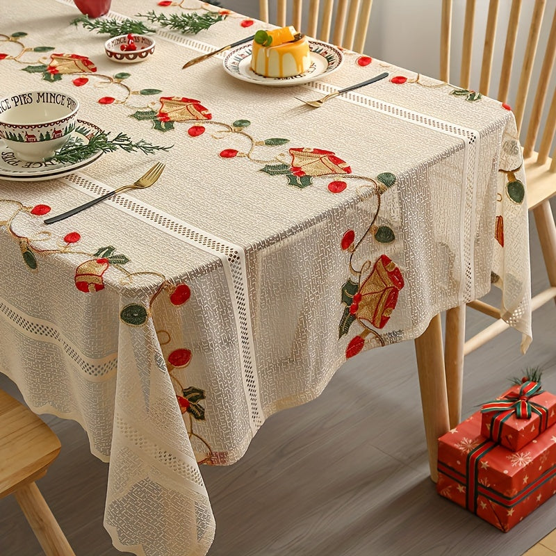 Mantel floral de campana roja para comedor de Navidad, poliéster, cuadrado, tejido