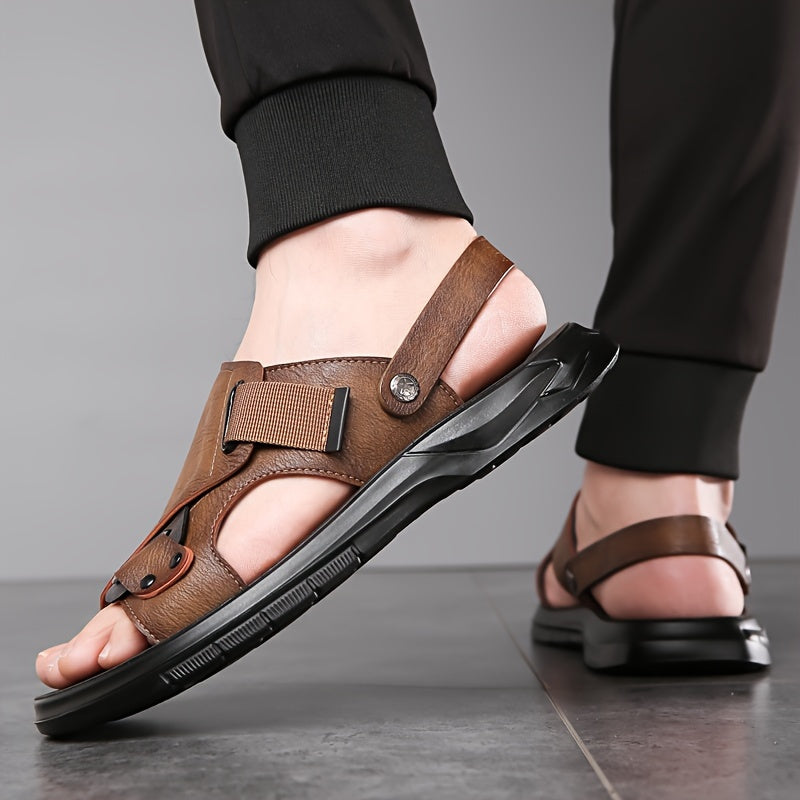 Men's Open-Toe Casual Sandals Non-Slip Summer Breathable PU Leather