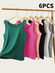 Women's Plus Size Sleeveless Tank Tops Cotton Casual Layering Basic 6 Pack