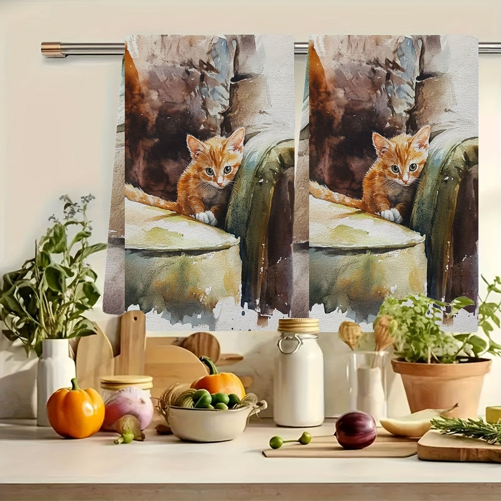 Toallas de cocina de dos piezas ultra suaves con diseño de gatito peekaboo, absorbentes, aptas para lavadora