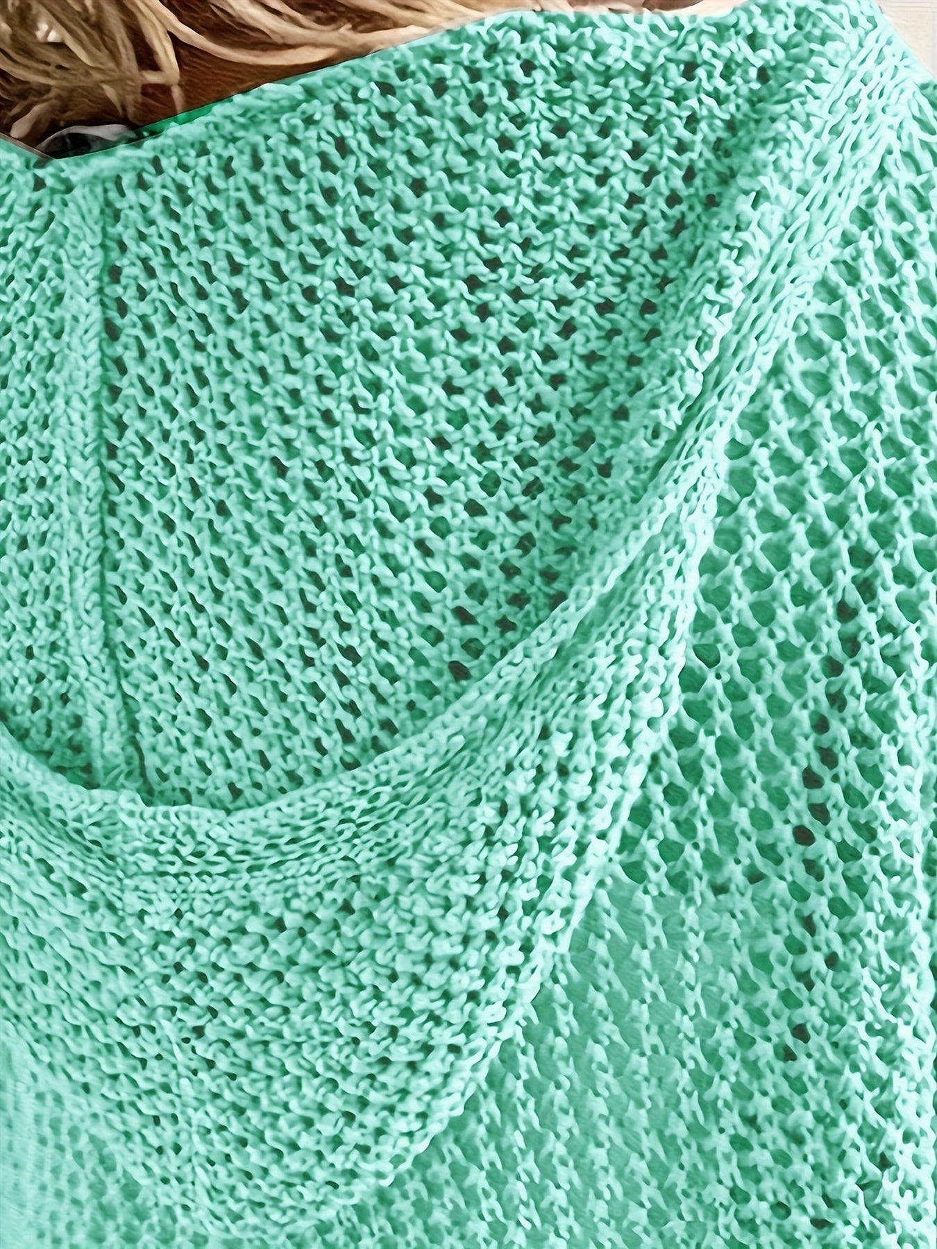 Cobertor de playa con capucha de crochet azul claro para mujer, de manga larga, talla grande