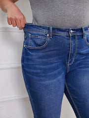 Jeans de mezclilla de talla grande para mujer, ajuste delgado, largo largo, color sólido, casual, con pierna recta