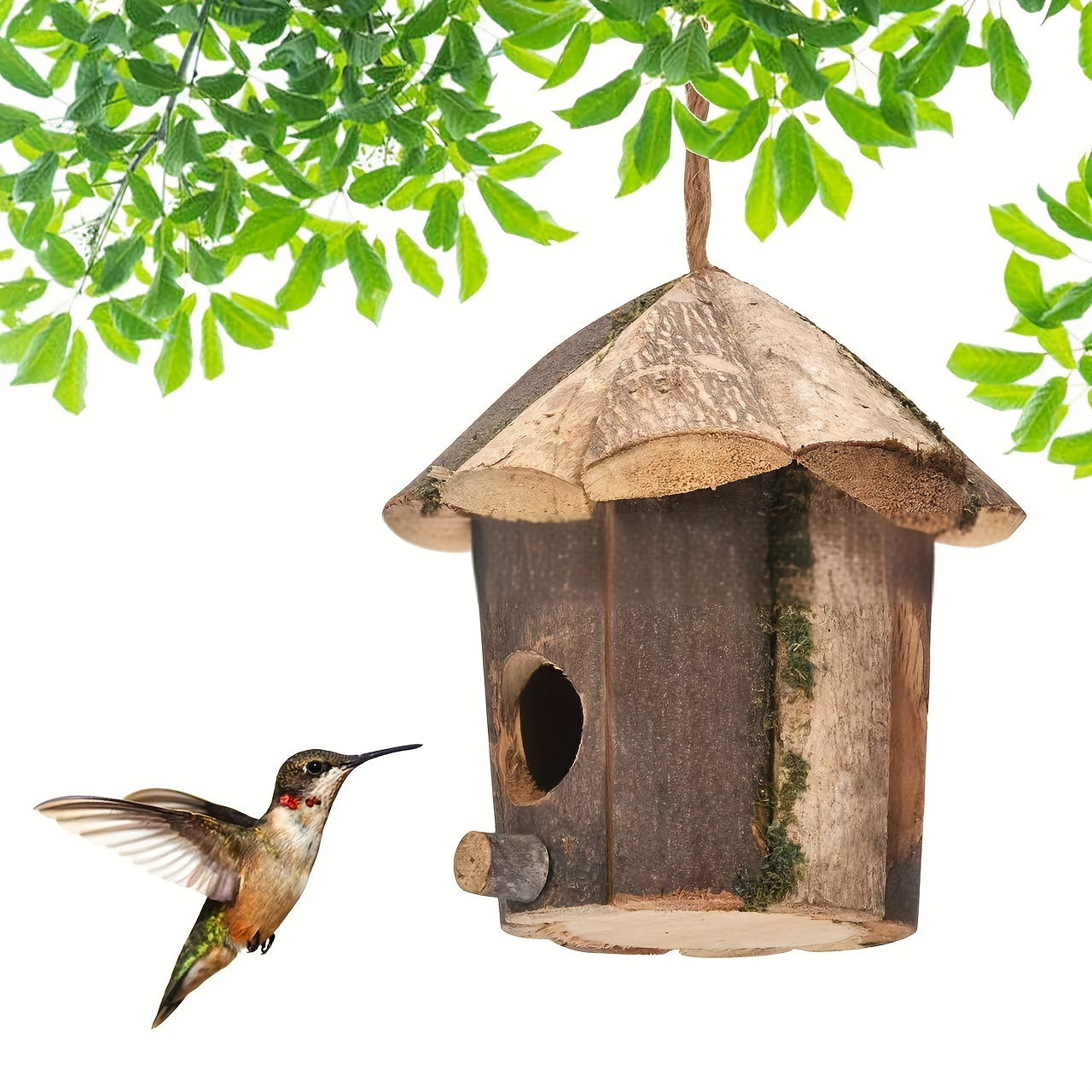 Rustic Handcrafted Wood Birdhouse for Hummingbirds Decorative Bird Shelter