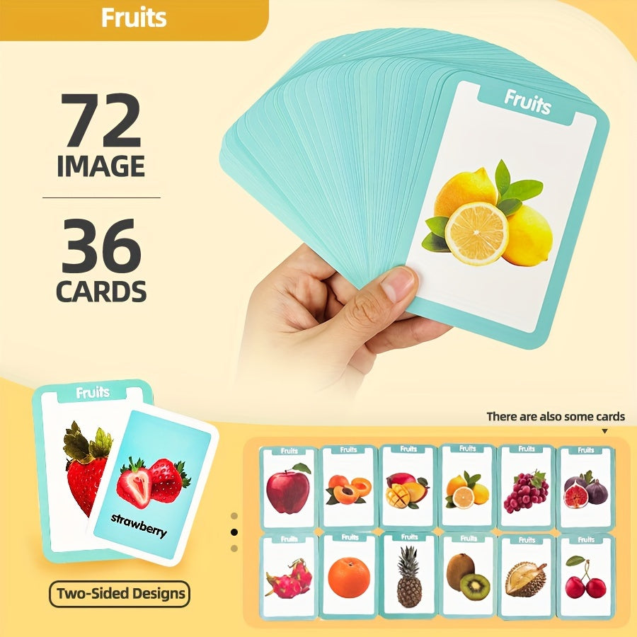 Educational Bilingual Flash Cards for Kids Ages 3 and Up 36 Double-Sided Paper Teaching Aids with Animals Fruits Vegetables Shapes and Body Parts