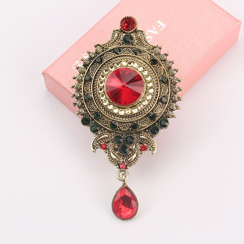 Broche de aleación con pedrería bohemia, cristales y perlas falsas para vestidos y bufandas