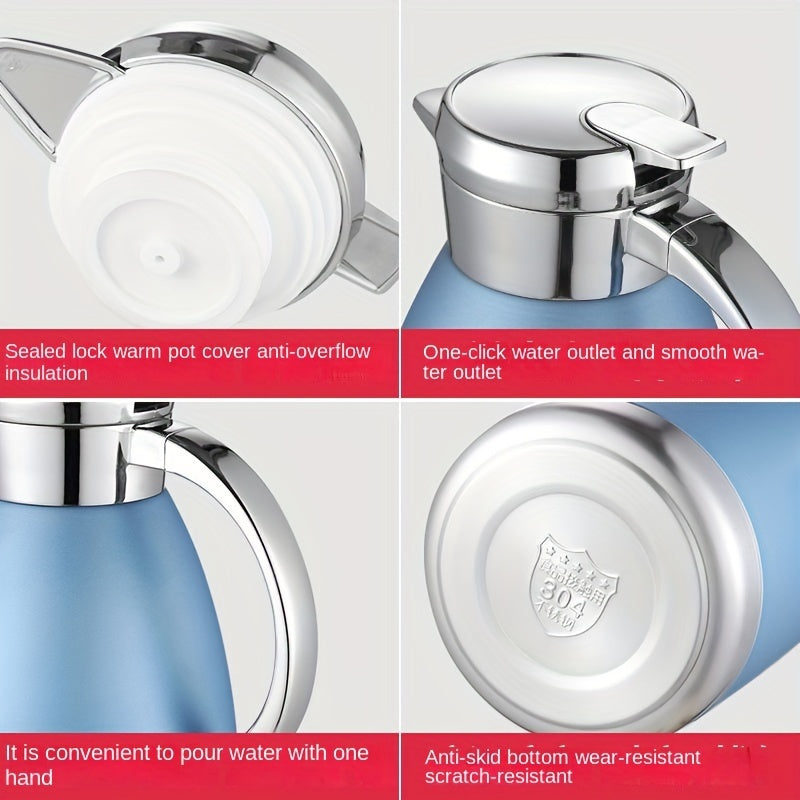 Blue 1.8L Stainless Steel Vacuum Insulated Kettle with Black Lid for Hot Cold Drinks