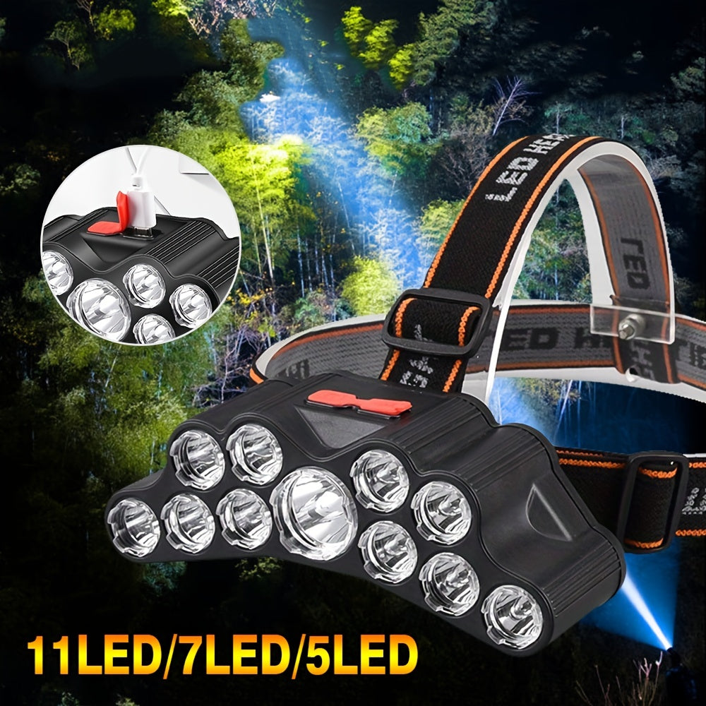 Rechargeable USB Headlamp with 5/7/11 LED Waterproof Headlight for Outdoor Activities
