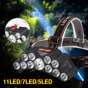 Rechargeable USB Headlamp with 5/7/11 LED Waterproof Headlight for Outdoor Activities