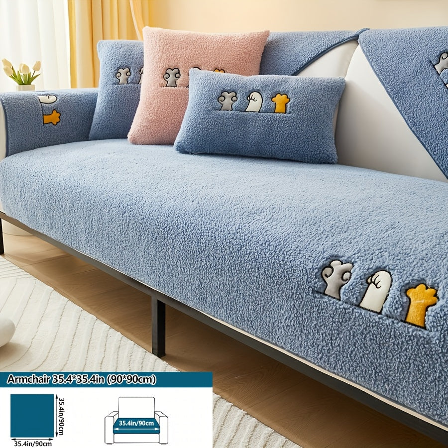 Роскошный фальшивый овечий плюшевый чехол для дивана на зиму, дружелюбный к домашним животным и стираемый в машине. Обеспечивает защиту от царапин и подходит для диванов от одного до четырех мест, а также для кроватей и подушек.