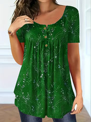 Plus Size Women's Floral Print Blouse Short Sleeve Summer Breathable Fabric