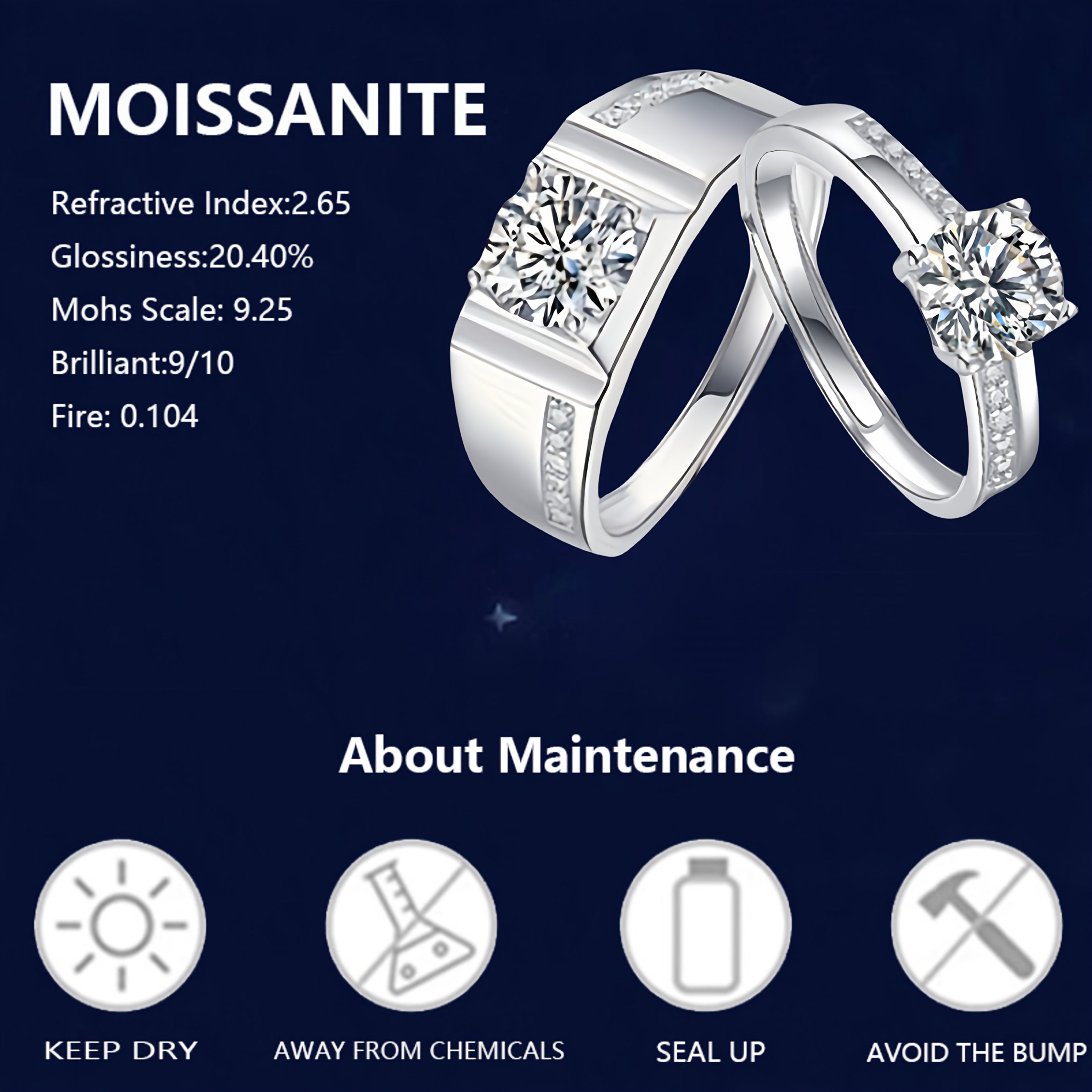 Sterling Silver Moissanite Couple Rings for Weddings Engagements Anniversary Gift