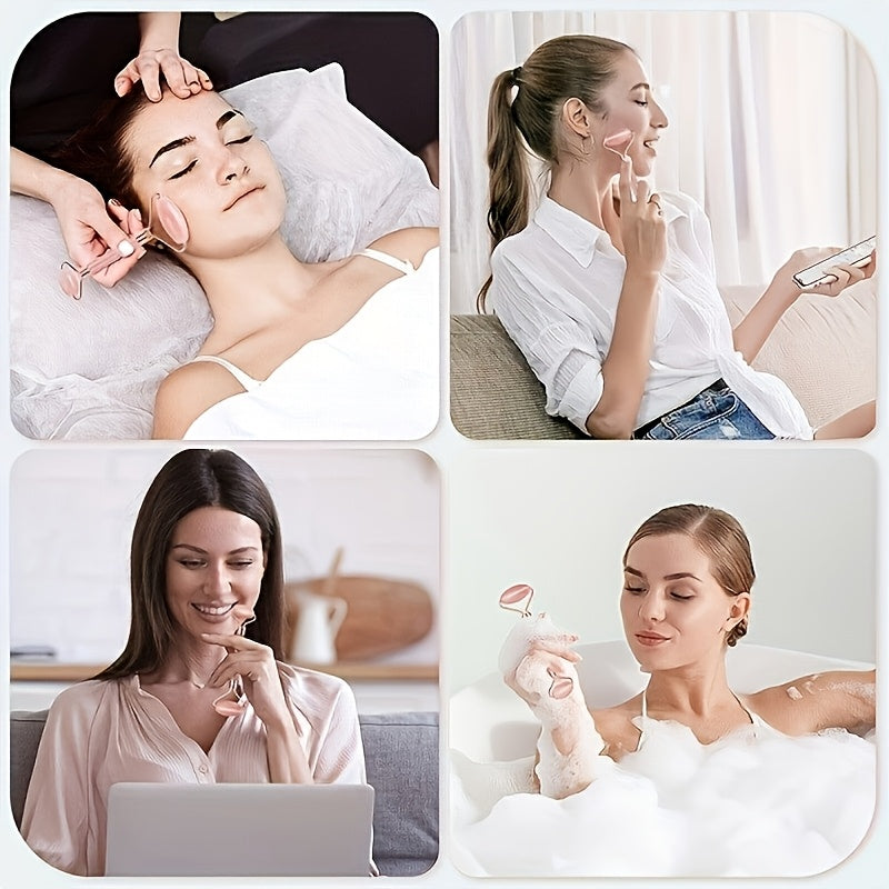 Pink Resin Gua Sha Facial Massage Tool and Roller Set for Relaxation