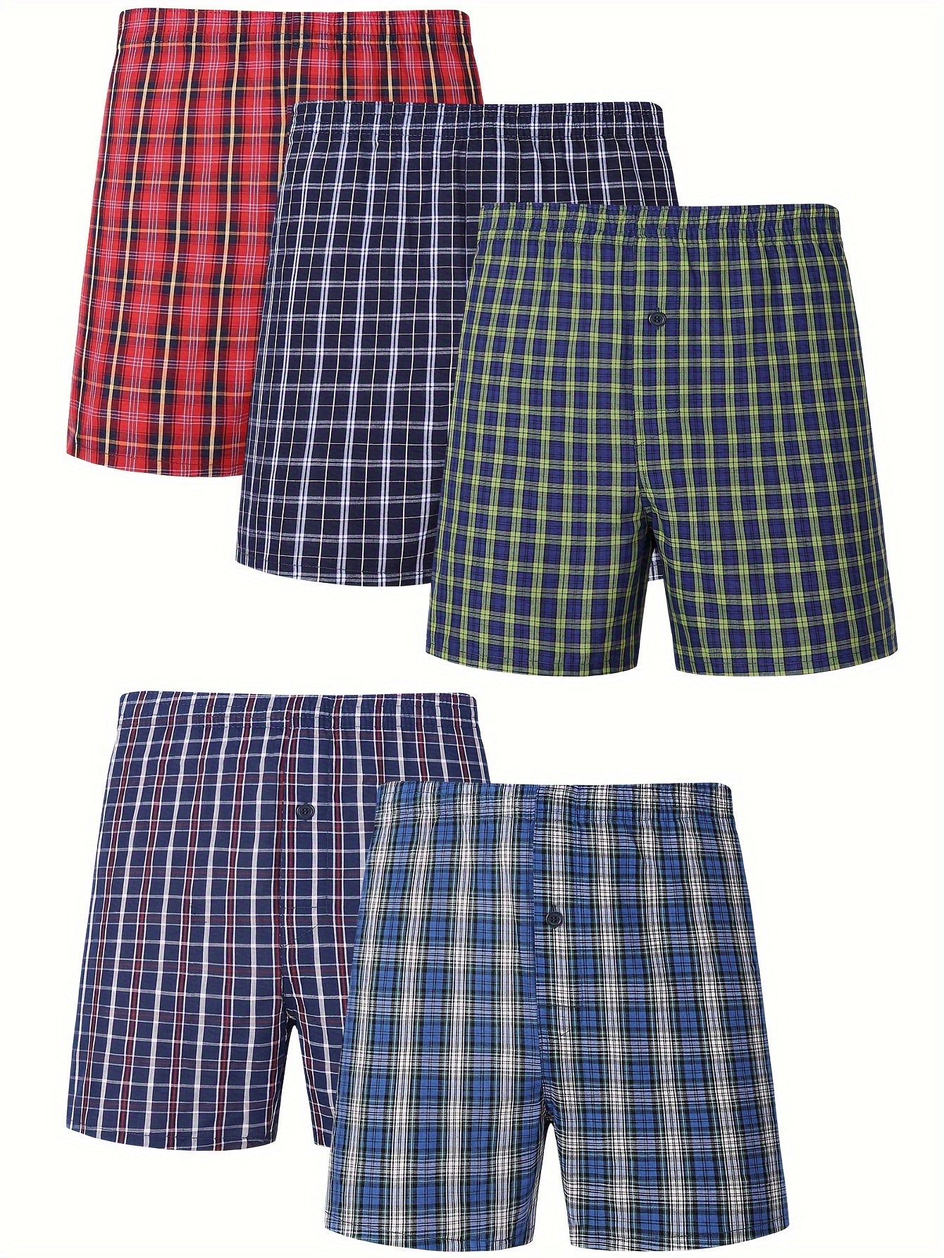 Men's Cotton Boxer Shorts Set 5 Pack Oversized Loose Fit Striped Plus Size