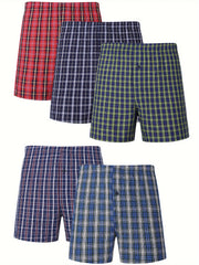 Men's Cotton Boxer Shorts Set 5 Pack Oversized Loose Fit Striped Plus Size