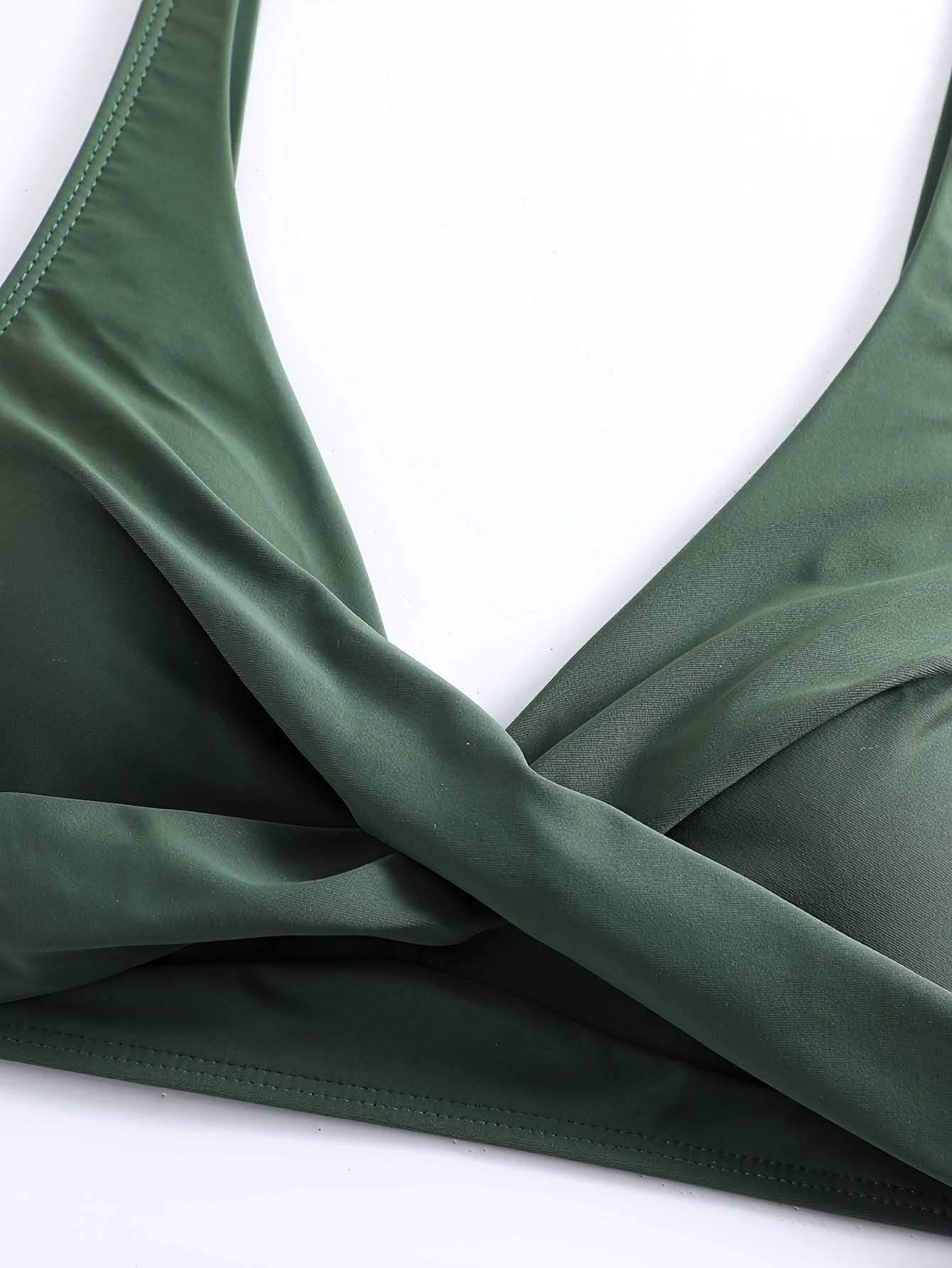 Women's Cross Chest Bikini Set with Adjustable Straps Solid Color High Stretch Swimsuit