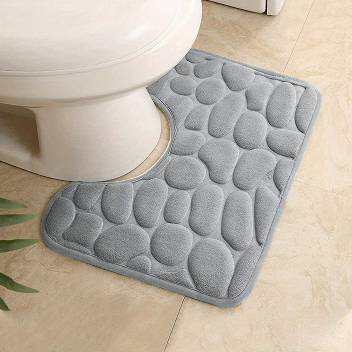 Alfombra de baño en forma de U de espuma viscoelástica gris para comodidad y seguridad en la ducha