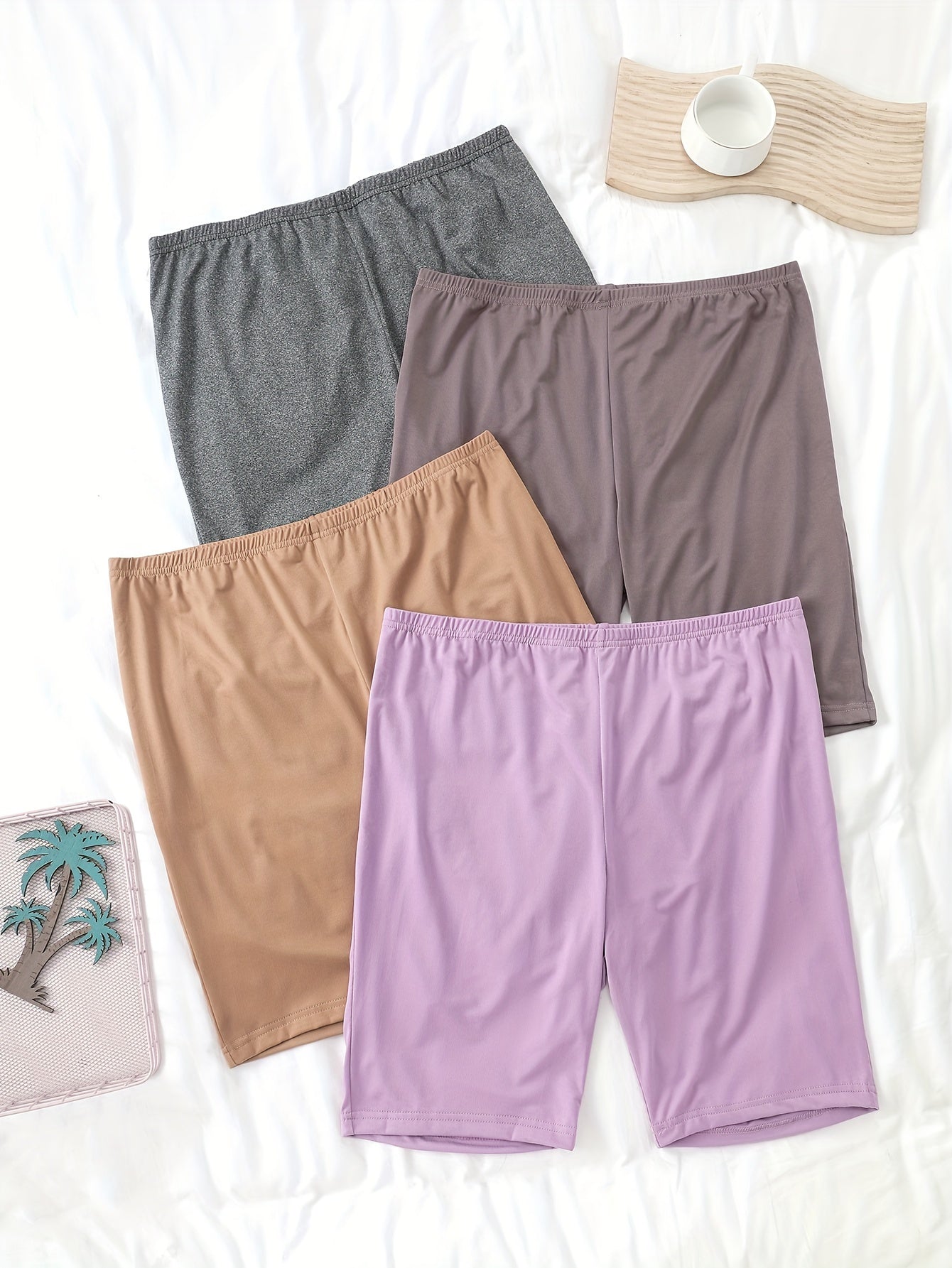 Pantalones cortos de dormir casuales para mujer de talla grande, color sólido, con cintura elástica, ropa de descanso