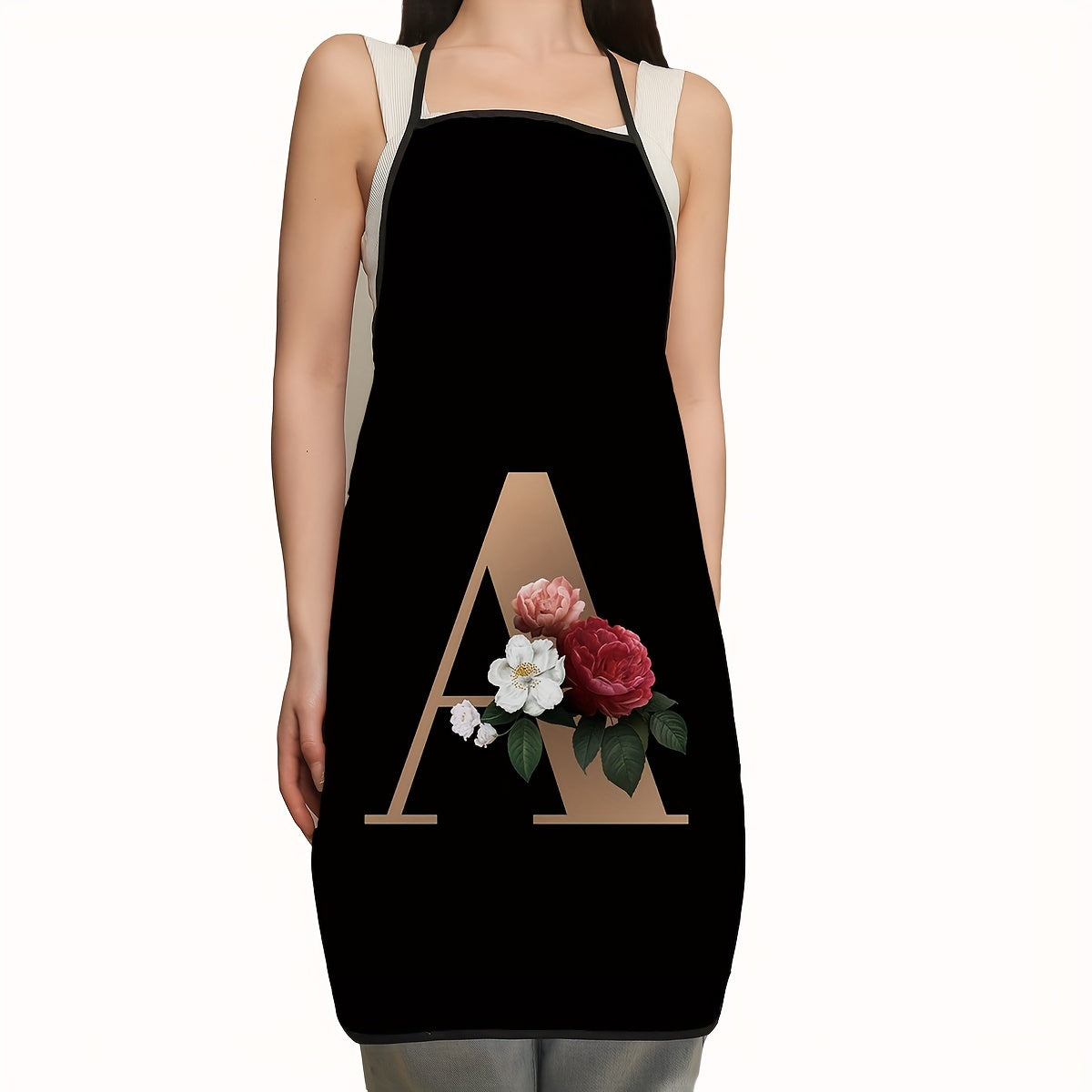 Polyester Apron with Adjustable Suspenders and Letter Flower Pattern for Restaurant Waiters and Chefs