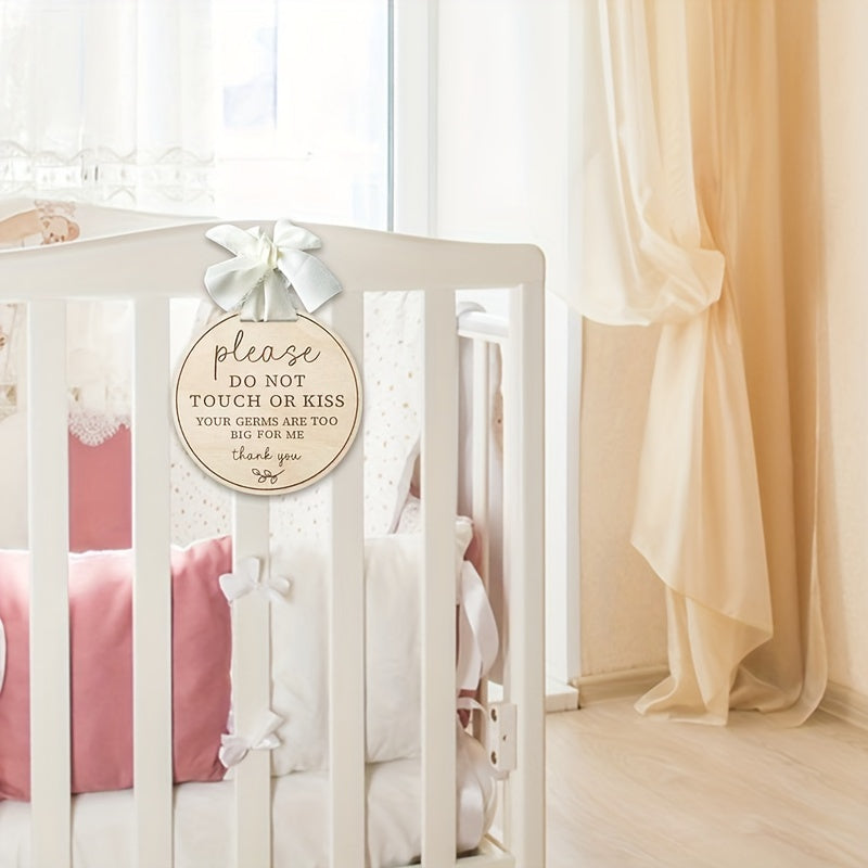 Wooden Sign with Ribbon Elegant Reminder to Please Avoid Touching or Kissing Decor Event Gift