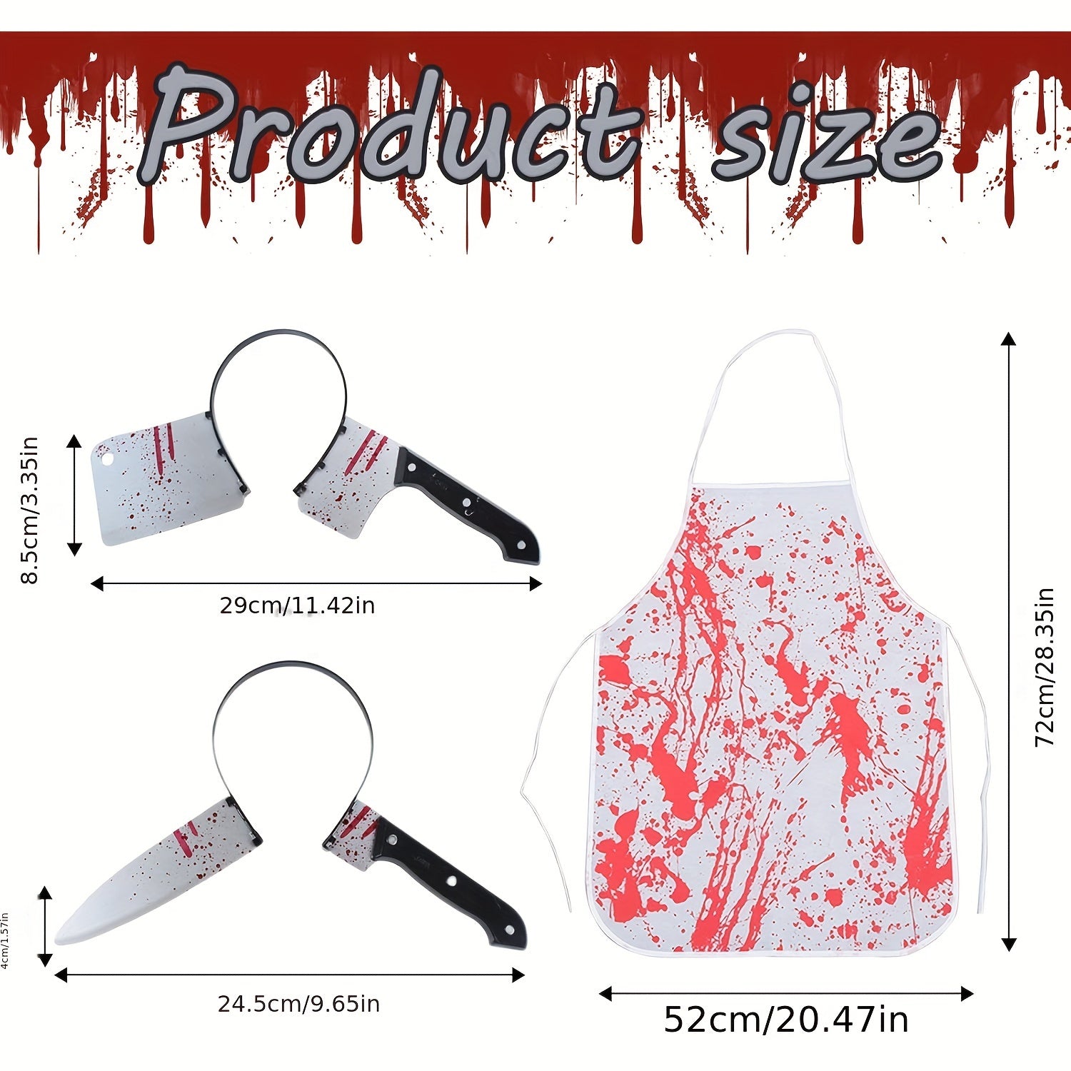 Unisex Halloween Vampire Zombie Costume Set with Knife Hair Band and Bloody Apron