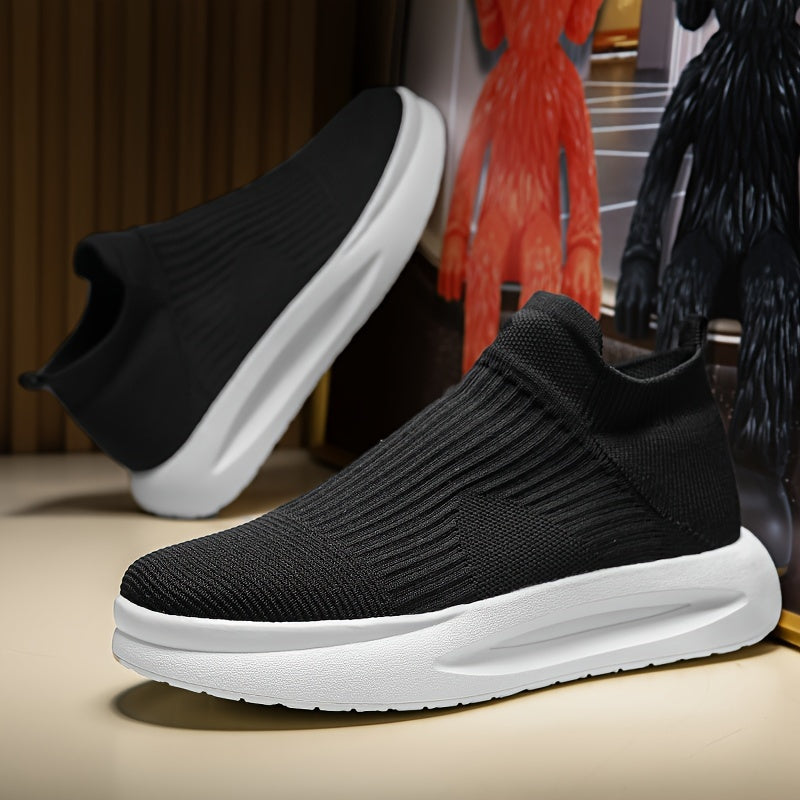 Men's Breathable Woven Slip-On Sneakers for Walking and Running with Shock-Absorbing Platform