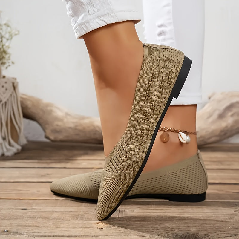 Women’s Slip-On Ballet Flats Breathable Knit Non-Slip Rubber Shoes Blue