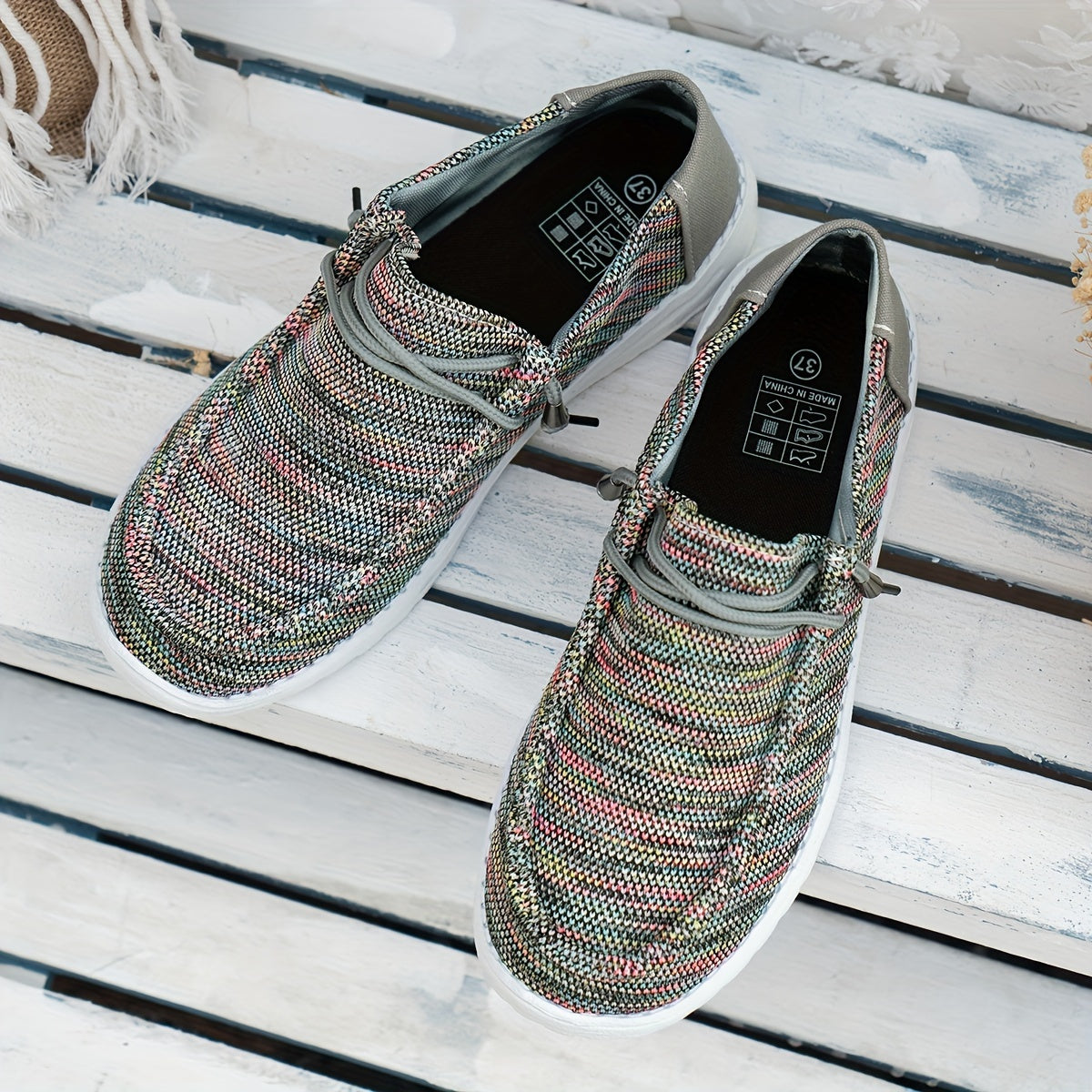 Women's Knit Slip-On Shoes with Round Toe Breathable Anti-Slip Flat Sole