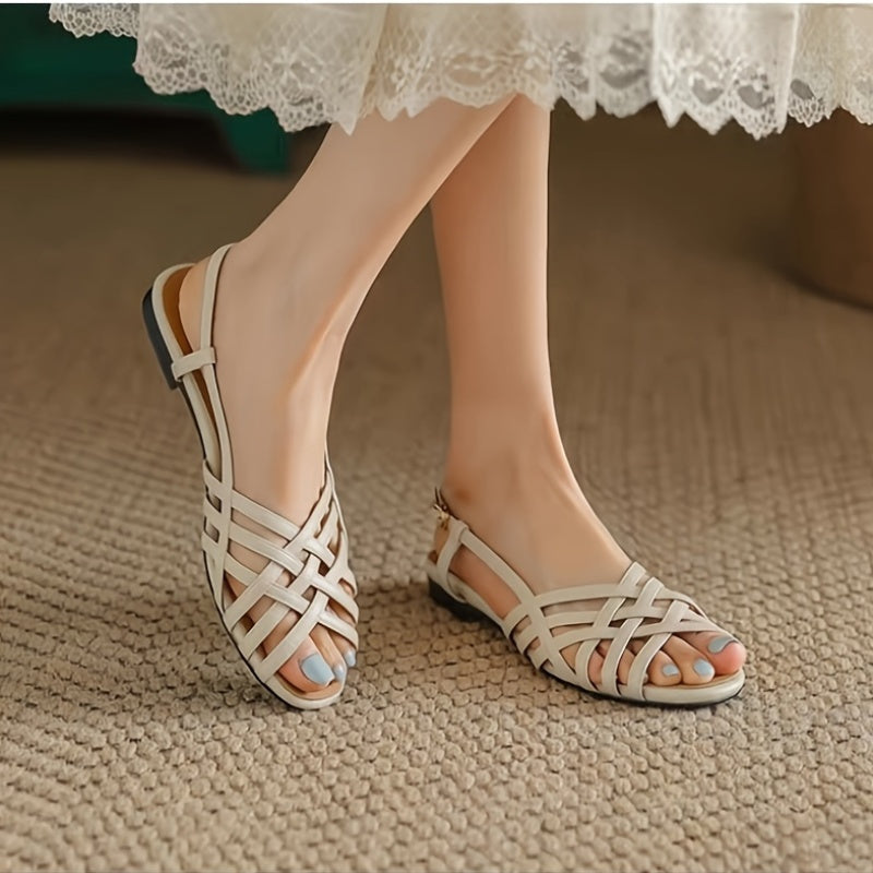 Women's Woven Flat Sandals Open-Toe Roman Style Adjustable Buckle Breathable Microfiber