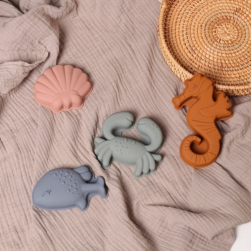 Bath Toy Set for Kids Silicone Beach Playset with Water Bucket Shovel and Sand Mold