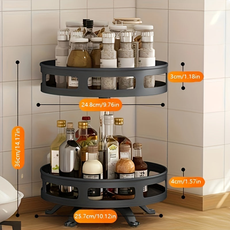 Metal Kitchen Spice Rack with Storage Containers, Rotating, Multi-Layer