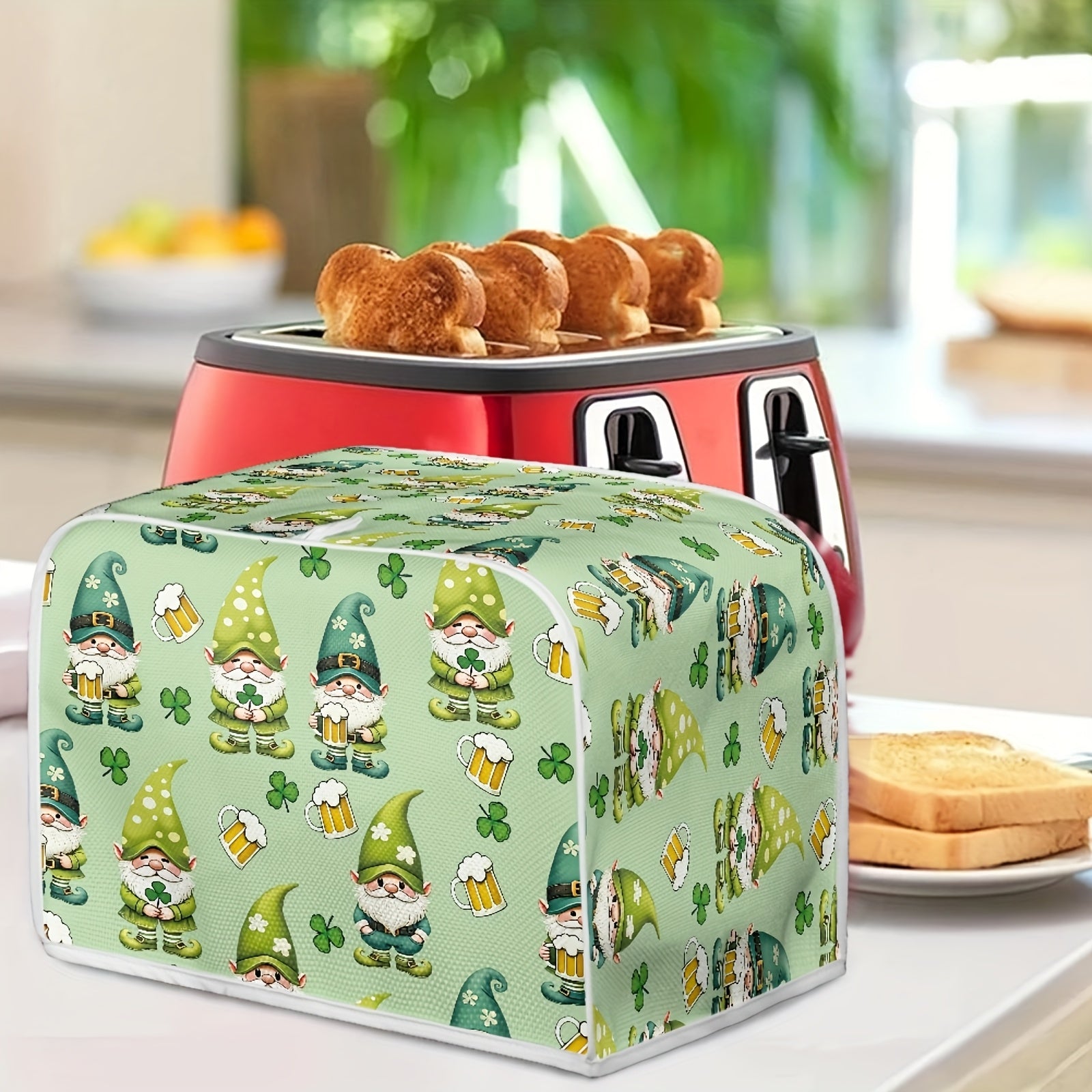 Festive Toaster Cover Polyester Dust Protector with Holiday Gnome Hearts Easter Eggs