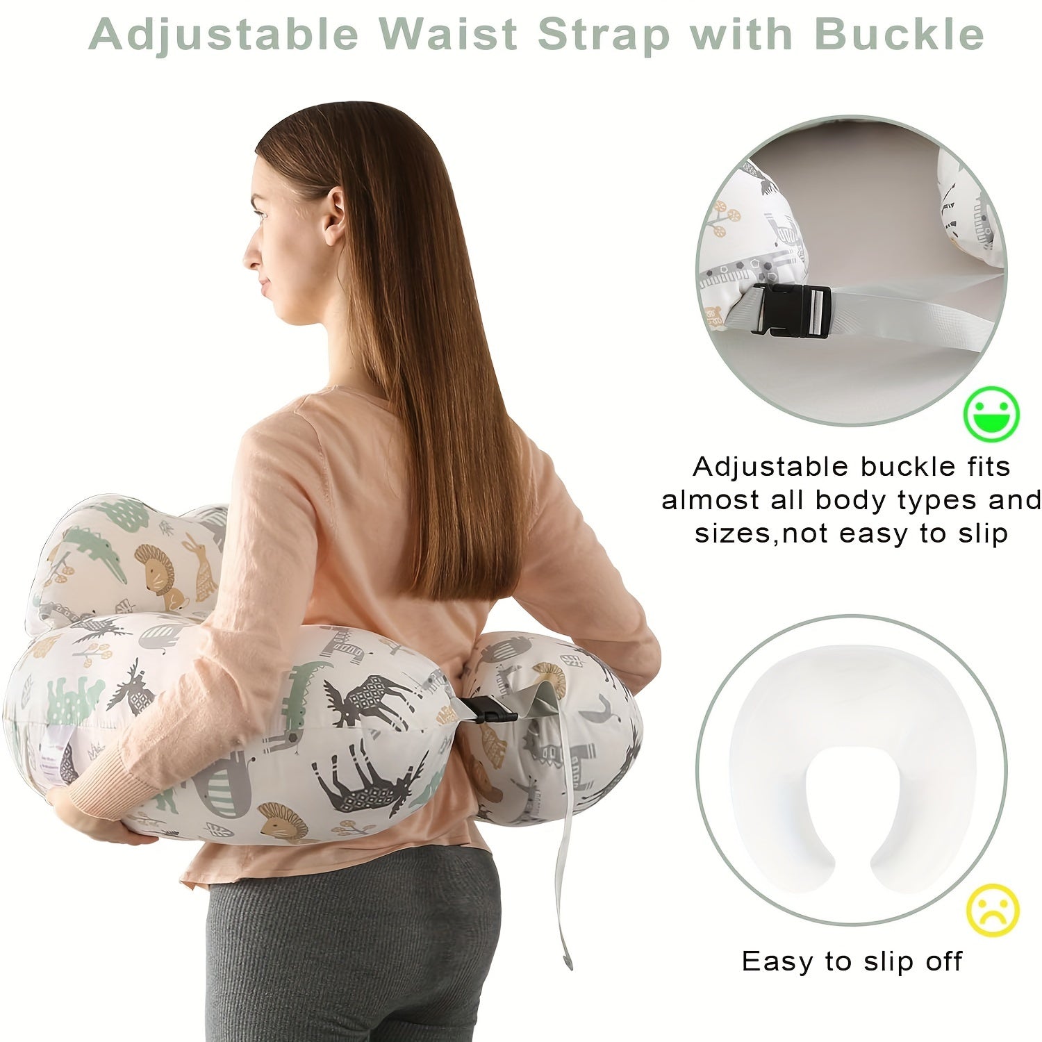 Plus Size Breastfeeding Pillow with Adjustable Waist Strap Removable Cover Full Body Support for Nursing and Bottle Feeding