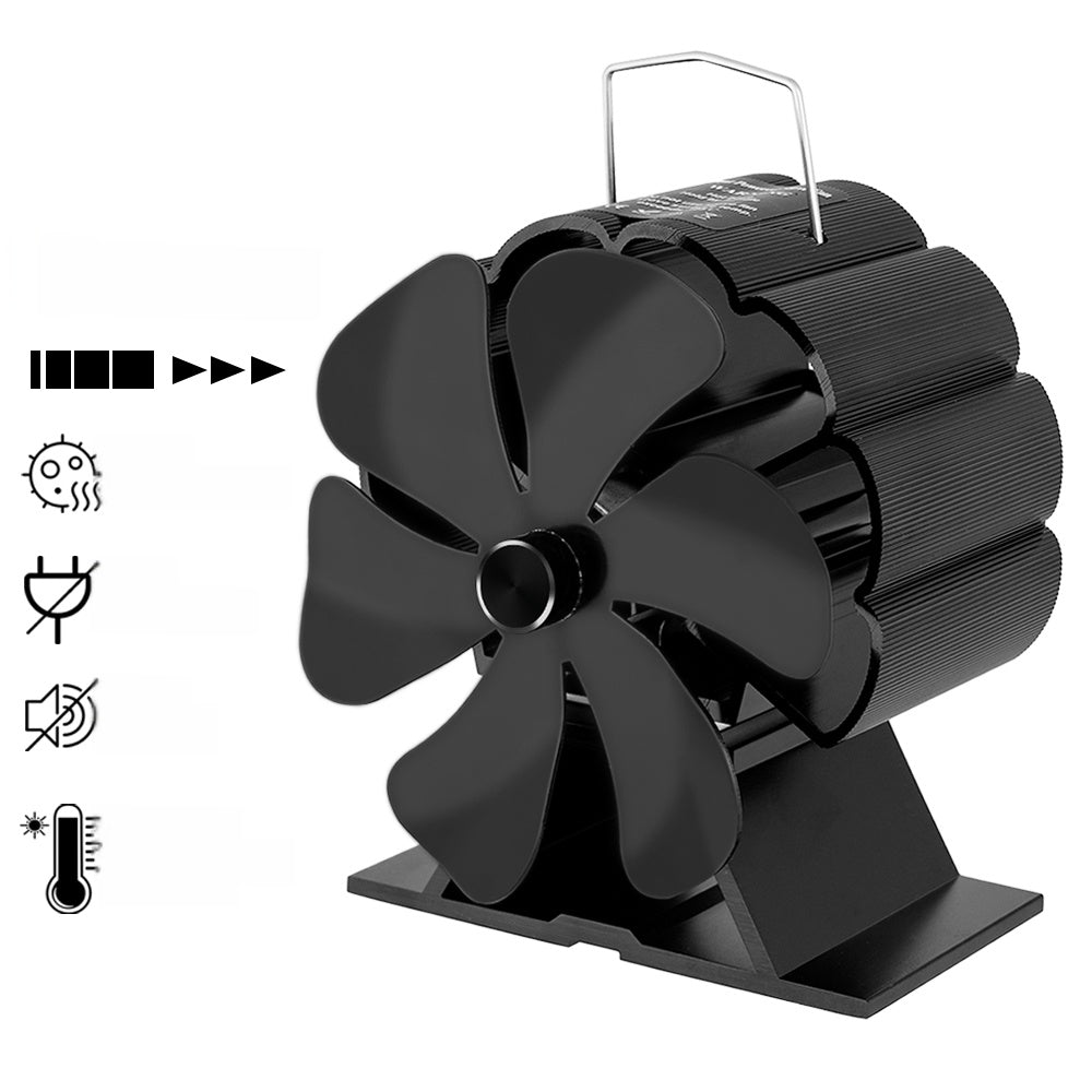 Переносной алюминиевый вентилятор для камина с 6 тихими лопастями, вентилятор для печи с тепловым приводом для эффективного распределения тепла в доме, включает в себя несколько компонентов для дровяной печи