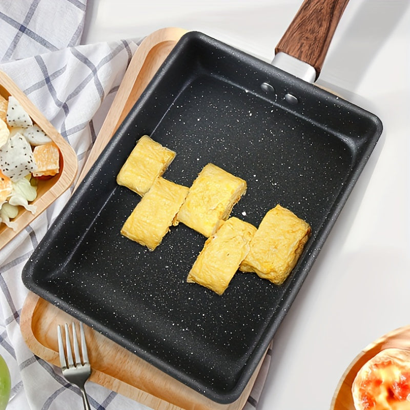 Sartén japonés Tamagoyaki con revestimiento antiadherente, mango de imitación de madera para tortillas