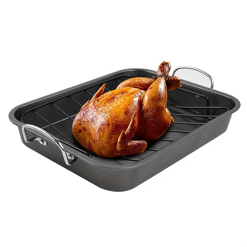 Non-Stick Baking Pan with Rack 40cm Rectangular Grill for Turkey Roasted Chicken Ham