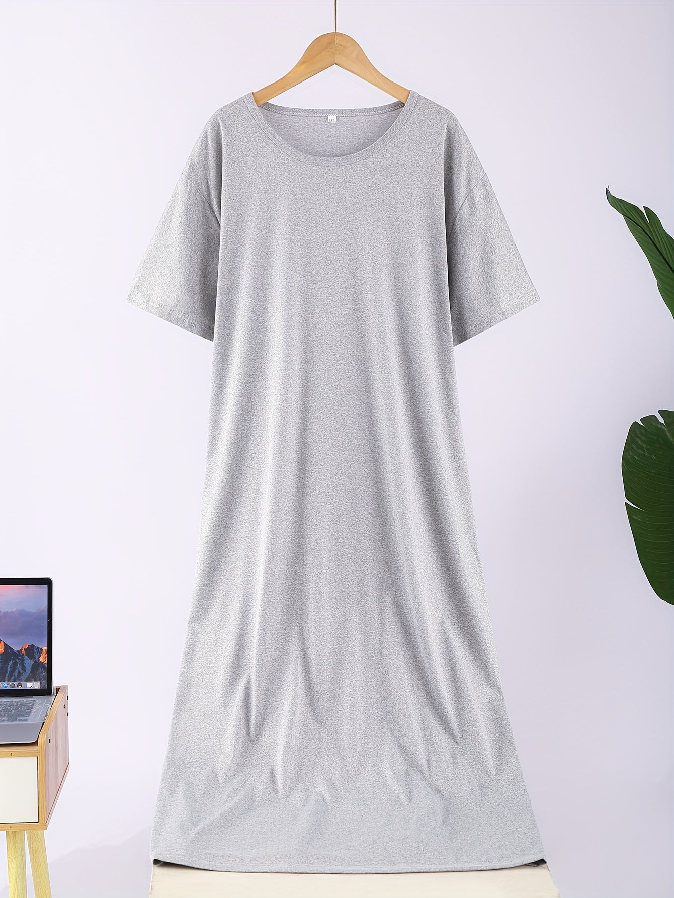 Женский комплект ночной одежды больших размеров, короткий рукав, однотонный ночной костюм