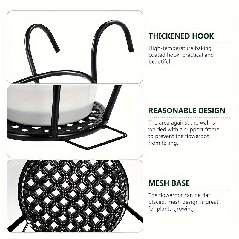 Juego de 3 macetas colgantes de hierro negro con ganchos para barandilla de balcón