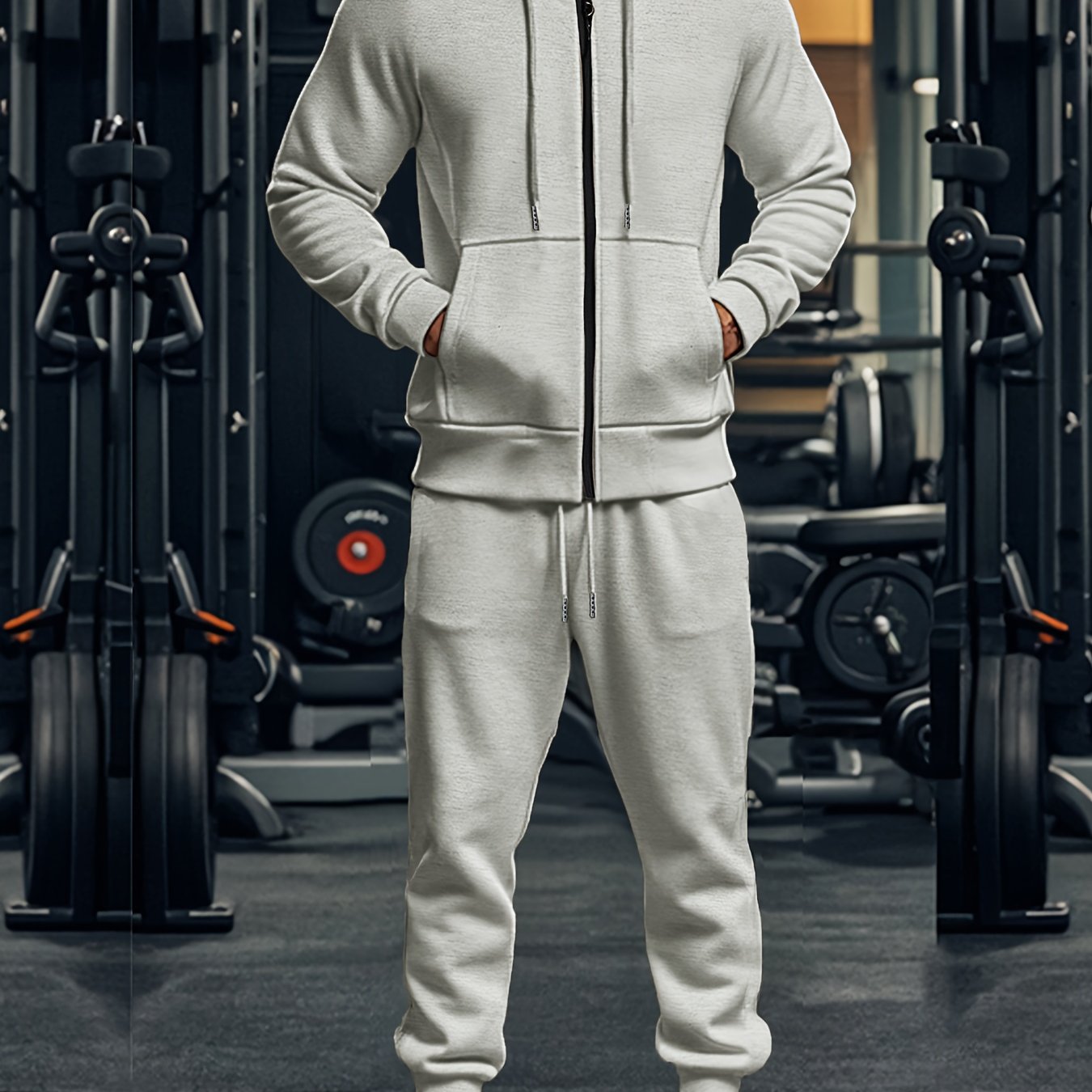Men's Solid Color Hoodie and Sweatpants Set Casual Sportswear for Adults