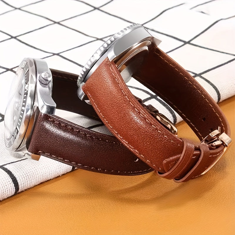PU Leather Watch Strap with Automatic Butterfly Buckle, Various Sizes for Business or Gift