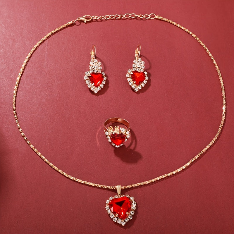 5 ta ayollar uchun romantik rhinestone yurak soatlari to'plami, kvarts mexanizmi va PU charm bandlari bilan